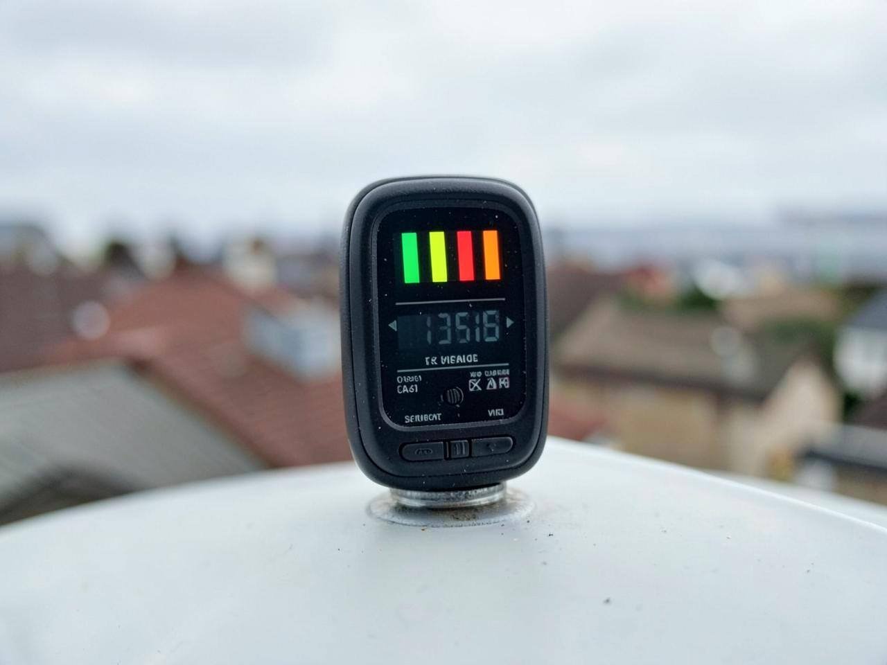 Engineer checking satellite signal readings at a property in Berkshire